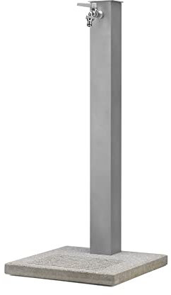 Fontana da Giardino con Rubinetto e Base in Cemento Colore Alluminio H91 Cm