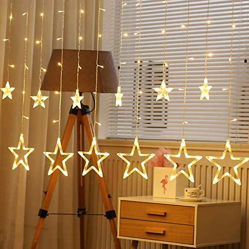12 Sterne LED Lichterkette,138 LEDs Lichtervorhang Weihnachtsbeleuchtung Warmweiß,Wasserdicht Sternenvorhang Weihnachtslichterkette USB mit 8 Modi ideal für Innen/Außen,Weihnachten,Garten,Partydeko