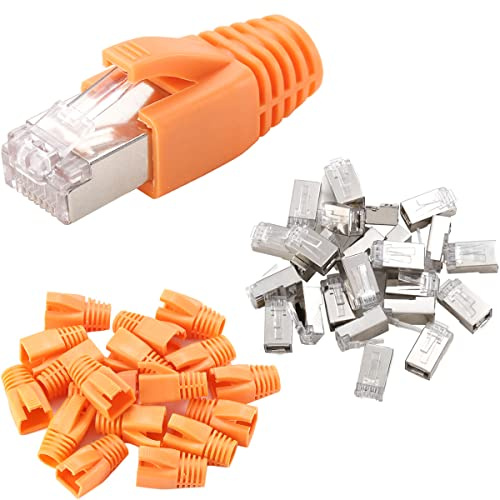 Greluma 40 st CAT6 metall skärmade RJ45-kontakter CAT6A modulär plug gände- Cat6A FTP 8P8C nätverks-RJ45 kabelpressning Ethernet-kontakt (trådhål 1,2 mm) med avlastningsstövlar