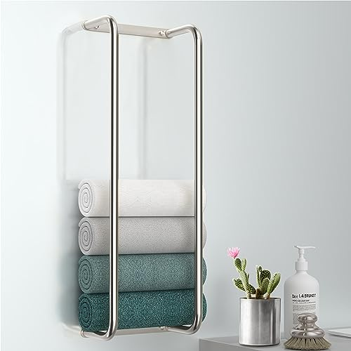 Rxvotocr Porte-Serviettes Mural pour Salle de Bain, Rangement pour Serviettes de Bain roulées, en Acier Inoxydable, idéal pour Petites salles de Bains, Design élégant et Chic - Argenté