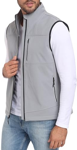 MoFiz Chaleco Hombre Gris Claro 3XL, Chaleco Polar Sin Mangas, Impermeable, A Prueba de Viento, Bolsillos con Cremallera, Ideal para Trabajo, Senderismo, Golf, Ocio