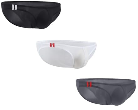 Maiclaice 3Paquetes Hombre Mini Seda De Hielo Talle Bajo Bikini Running Slips Ropa Interior Negro Blanco Gris Large