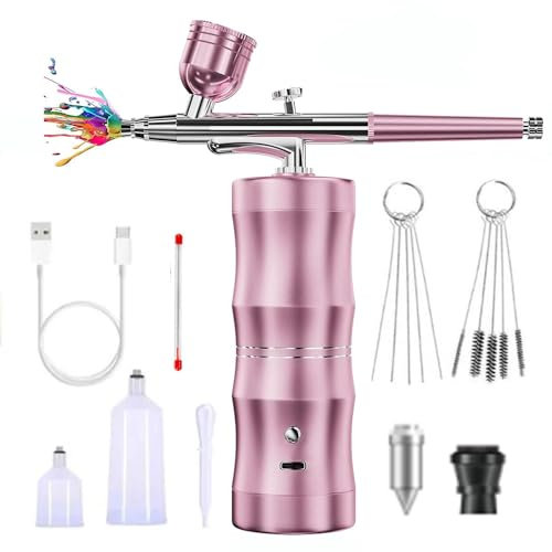 Airbrush Set mit Luftkompressor, verbesserte 7,4 V 34PSI Airbrush-Pistole, wiederaufladbar, tragbar, kabellos, Airbrush-Malerei mit 0,3 mm Düse für Make-up, Kuchendekoration, (Schwarz) (Rosa)