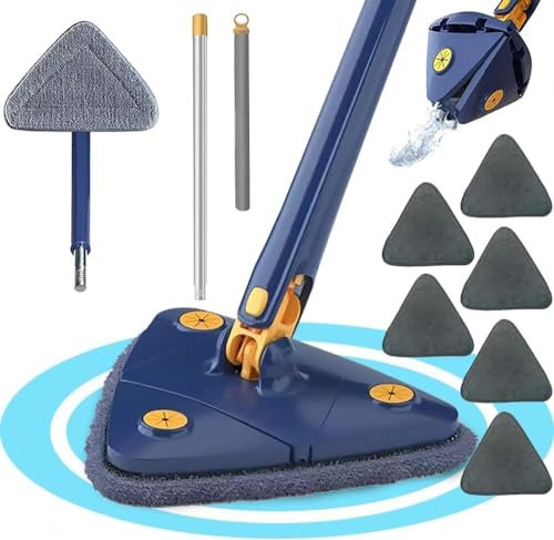 Dekohome Mopa Triangular Giratoria 360º para Limpiar Suelos, Paredes, Ventanas, Techos y Muebles. Fregona Triangular Microfibra, Función Autoescurrible, Incluye 2 Recambios