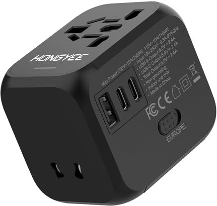 Adattatori universale da Viaggio, Adattatore da viaggio in tutto il mondo, USB A e 2 USB C PD 20W, 2500W AC con fusibili doppi, Adattatore di rete internazionale per US UK EU Cina, Francia, Germania
