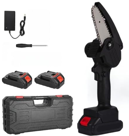 Mini Sega Elettrica a Batteria Motosega 4 Pollici con 2 Batterie Valigetta Portatile per Potatura con Pompetta Olio Taglio del Legno Rami Giardino