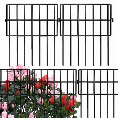 ANAMPION Valla de jardín, total 330cm largo x 43cm alto,10 elementos de valla metal,Valla Decorativa de Jardín,para barrera animales,Exteriores,Flores,conejo,perro,patio(Cuadrado）