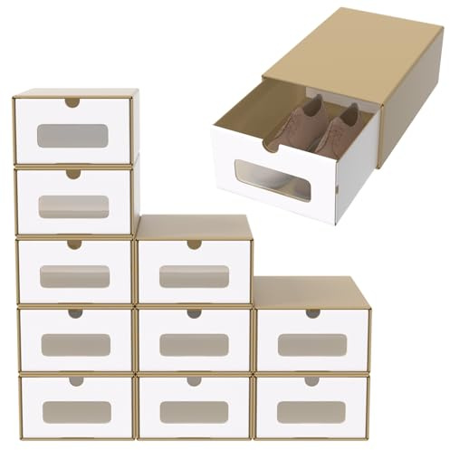 ACXIN Set di scatole impilabili per scarpe, set di scatole per la conservazione con cassetti e finestra trasparente, scatola di cartone in carta kraft, 34,5 x 23,5 x 13,5 cm, 40 pezzi, marrone
