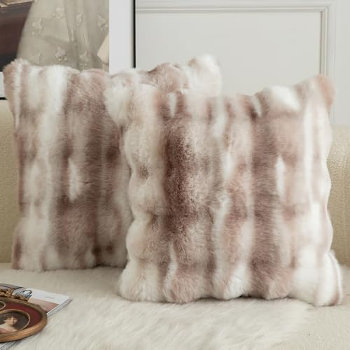 Mandioo Pack of 2 Cushion Covers 65cm x 65cm Decorative Thick Plush Wool Throw Pillow Covers cases for Sofa Bedroom Living Home 26 x 26 Inch White Taupe