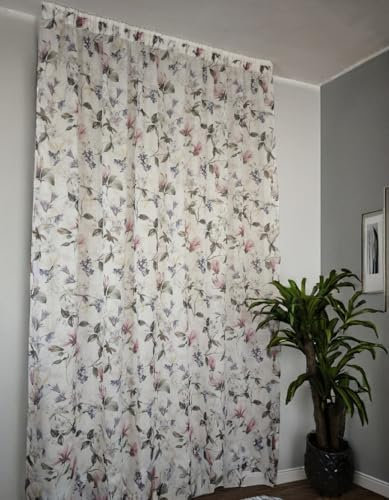 mauro Cortina Semitransparente a Medida con Cinta fruncidora – Estampado Floral – Panel tensado 280 cm para rieles de 140/170 cm – Altura de 180 a 288 cm – Tamaño 280 x 240 cm
