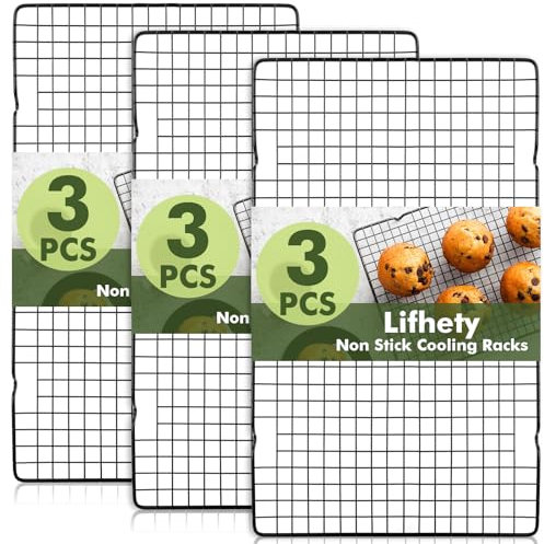 Lifhety 3PCS Griglia di Raffreddamento per Torte 40x25 cm per Cottura al Forno, Set di Griglie Antiaderenti per Biscotti, Frollini, Arrosti e Compatibile con Teglie da Forno