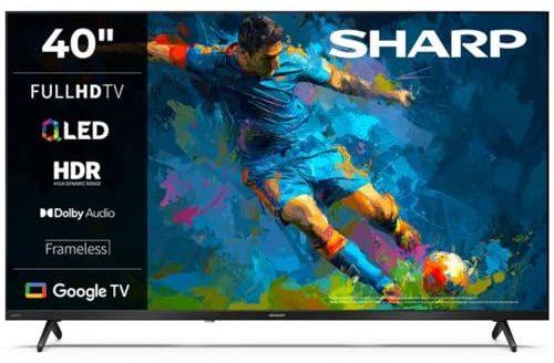 Sharp 40HF3365E - GOOGLE TV, 40 FHD, FRAMELESS, 60Hz, QLED, Google Assistant con microfono, Chromecast,Bluetooth, Sonido 2x8W, HDMIx3, USBx2, Colore nero