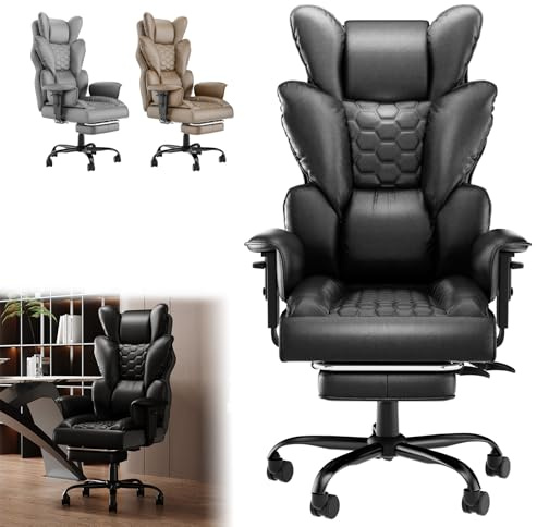 ACXIN Ergonomisk chefsstol, kontorsstol, PU-läder med högt ryggstöd, 150° justerbar, justerbara armstöd och fotstöd för kontor, hemmakontor och spel (svart, lastkapacitet 150 kg)