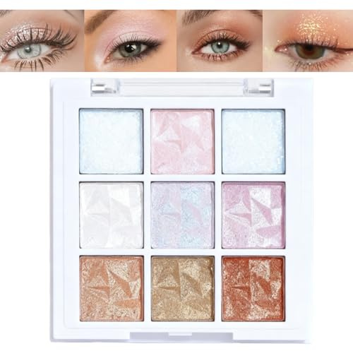 9 Colors Glitter Eyeshadow Palette - Ice-Snow Shimmer Eyeshadow - Gold, Pink, White Sparkle Eye Make-Up - Smooth Texture, Highly Pigmented, Long Lasting Eye Shadow Pallets For Women