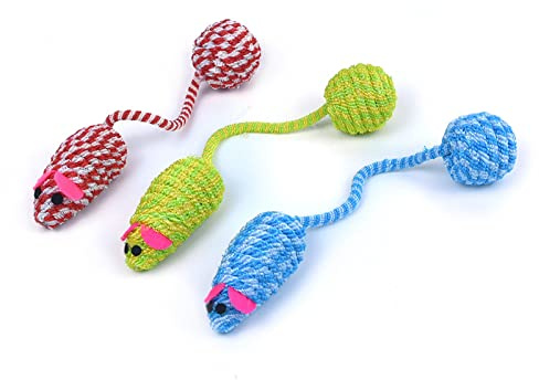 3 piezas colorido falso ratón mascota juguete squeaker sonido trenzado