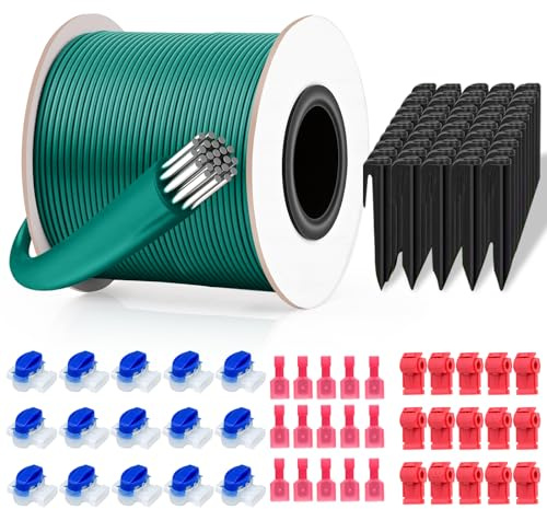 Biamaleu Cable Robot Tondeuse 100m, Cable Tondeuse + 50 Piquets | 15 Connecteurs de Câble+15 Bornes de Connexion, pour Tondeuse à Gazon Compatible avec Bosch Gardena Husqvarna Worx Stihl etc