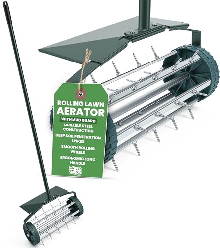 My Garden Rolling Lawn Aerator with Handle 1.22M - Manual Garden Lawn Aerator Tool - Grass Spike Aerator Roller, Steel Lawn Aerating Tool for Soil Penetration, Garden Lawn Care