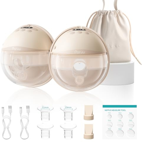 Paruu Tire lait Electrique Main Libre P16 Pro, Tire-lait Portable avec veilleuse, 4 modes et 12 niveaux, aspiration de 309 mmHg, sac de rangement et housse de protection (2, Champagne)