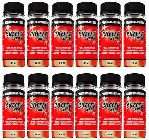 Powerstar COFFEE SHOT | 12 Energy Shots à 60ml | 160mg Koffein pro Shot | Mit Taurin, Guarana & Niacin | Deutsche Herstellung | Vegan & Hochdosiert | Für Fitness, Ausdauer, Lernen & Arbeiten