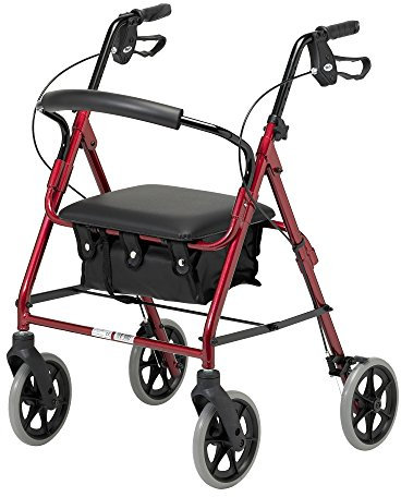DAYS Lightweight Folding Rollator Walker – Mobility Aids, Adjustable Walking Frame with Padded Seat, Lockable Brakes, Ergonomic Handles, Walking Aid, Portable Walker for Elderly, Small – Ruby Red