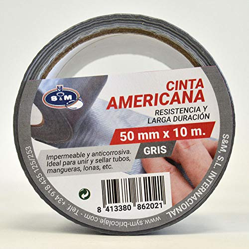 S&M Cinta americana gris 50 mm x 10 m SANEAPLAST- Cinta adhesiva americana aislante– Rollo de 10 metros