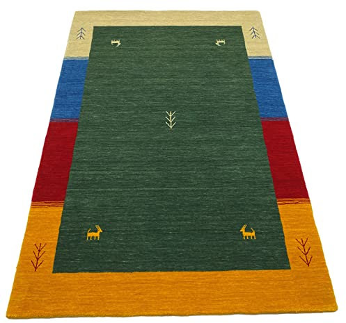 WAWA TEPPICHE Orientmatta handvävd Gabbeh Loom handgjord matta 140 x 200 cm 100 % ull Lori Buff Debbich (grön)