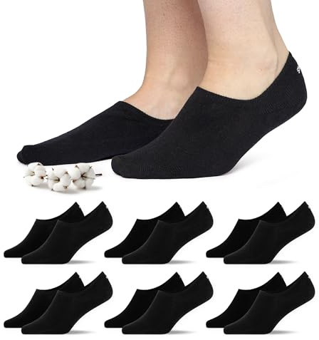 Snocks Calze Uomo Corte Fantasmini Donna - Calzini per Donna Uomo Sneaker Unisex Calze Corti in Cotone Organico Traspiranti - Nero - 47-50