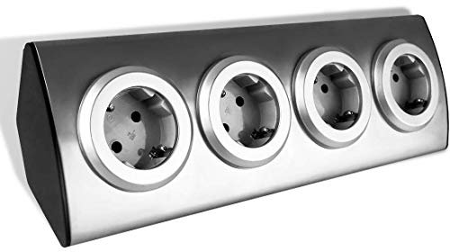 ORNO AE-1340(GS) Presa Angolare 4x Shuko 3680W Montaggio a 45° Su Superficie Per Cucina, Ufficio e Piano Di Lavoro (senza cavo)