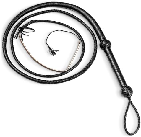 LB'S Whip Indiana Jones Style Frustino da Equitazione in Vera Pelle Bovina, 2,4 m, 8 trecce, Nero
