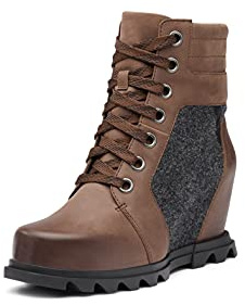 SOREL Women's Joan of Arctic Wedge III Lexie Boot — Tobacco, Black — Waterproof Leather Wedge Boots — Size 6