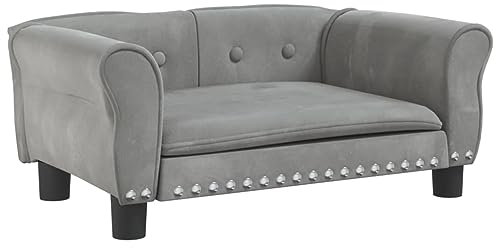 vidaXL Hundebett, Hundekissen mit weicher Polsterung, Hundesofa Hundecouch für kleine Hunde Haustiere, Haustierbett Katzenbett, Hellgrau Samt