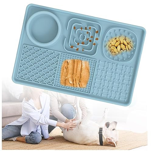 JUNZAI Leckmatte Für Hunde, mit superstarker Saugkraft,BPA-fre,Anti Rutsch, Silikon Schleckmatte Hund Antischlingnapf Hunde Groß, für Hundeleckerli und Katzenfutter,Langeweile Relief,Blue