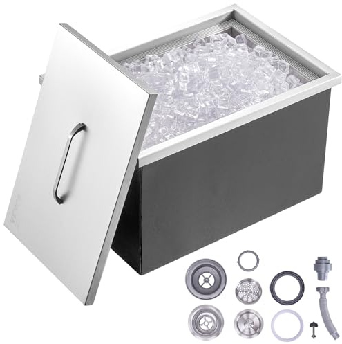 VEVOR Drop In Ice Chest, 55x43x30cm（LxBxH) Iskylare I Rostfritt Stål, Kommersiell Isbehållare med Lock, 40qt Utomhuskök Ice Bar, Avloppsrör och Avloppsplugg Ingår, för Kall Vinöl