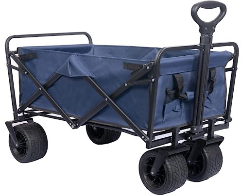 Carro Playa Ruedas Grandes, Carro de Playa Plegable con Manijas de Empuje Ajustables, Carro Transporte Playa ara Jardín Playa Camping