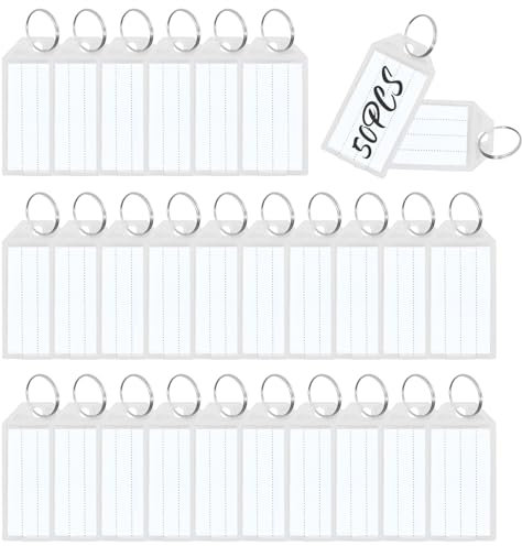 Idota Transparente Schlüsselanhänger mit Blanko Etiketten - Plastik mit Edelstahl Split Ring - Beschriftbar