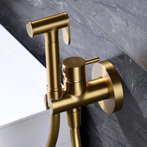 IMEX - Ducha Bidet Agua Fría y Caliente Color Dorado | Grifo Bidet Empotrado para WC Oro Cepillado | Ducha Higiénica Monomando para Inodoro | Grifería Sustituto de Bidé | Serie Munich