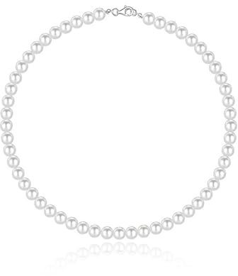 HSIXHAF 1 Stück 6 mm Perlenkette für Herren Halsketten Herren Faux Perlenkette 18Zoll Länge Perlenkette Choker Halskette Weiße Perlenkette Herrenschmuck