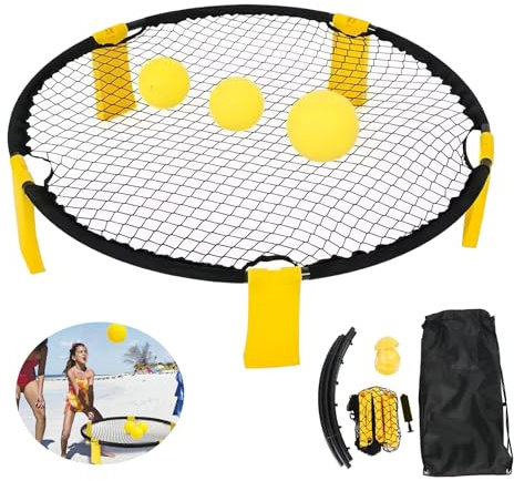 EHIOG Roundnet Ballspiel,Ballspiele für DraußEn-Ball Trampolin mit 3 BäLlen,Outdoor Beach Rasenteam Sportspiel,Pumpe,Rucksack & Regeln,2 Bis 4 Spieler Erwachsene Zum Spielen im Garten,Strand,Park