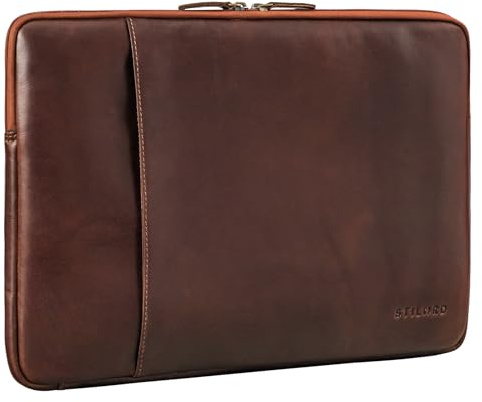 STILORD 'Ino' Pochette Ordinateur 15.6 Pouces Cuir Sac de Travail Femme et Homme Vintage Porte Document a4 Housse Pc Portable en Cuir Veritable, Couleur:kansas - marron