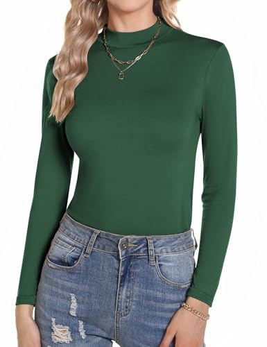 Aottori Camiseta Cuello Alto Mujer Manga Larga Basica Ropa Interior Algodón con Cuello Vuelto Slim Fit Ligera Térmica Otoño Invierno