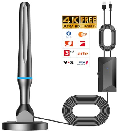 DVBT2 Antenne, DVB-T/DVB-T2-Antenne, Stärkere Stabantenne für digitales Fernsehen/Digital TV/DAB Radio/DVB-T2 Tuner Stick, Maximale Signalqualität - Mit Magnetfuß 3m Kabel