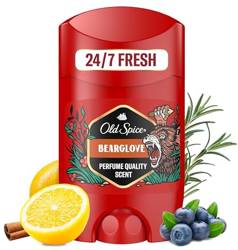 Old Spice Bearglove Deostick für Männer50 ml, 24/7 Frisch bei täglicher Anwendung, langanhaltender Duft in Parfumqualität, Schutz vor Gerüchen, 0Prozent Aluminiumsalze, unsichtbar auf Schwarz und Weiß
