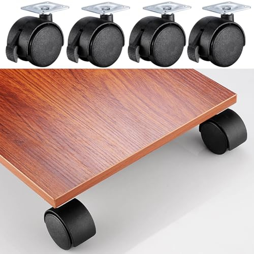 Swivel Caster Wheels for Cribs,Twin Castors Wheels with 4 Brakes,Silent & Non-marking Trolley Caster,Load Capacity:500 LBS,for Furniture,Table,Bed,Pack of 4 ﻿,1.5in