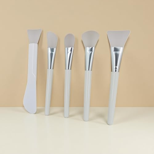 Fuveuua 1 Set, 5 Pcs Silicone Mask Applicators, Multiple Silicone Brush Heads, Soft and Flexible, White Color, For Clay Masks, Aloe Vera Gel, Lotion and more