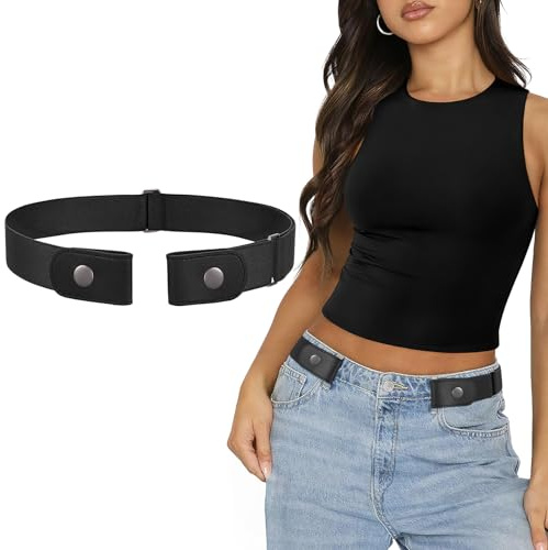 SANSTHS Ladies Elastic Belt No Buckle Belt for Men Women Stretch Snake Adjustable No Show Invisible Buckless Belt Unisex for Jeans Pants A Black S