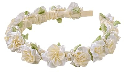 DIPZO Diadema con Flores 3D, Accesorio de Pelo Floral para Mujeres, Novias y Princesas, Para Bodas, Comuniones, Bautizos y Carnaval, Elegante Corona para Fiestas, Beige