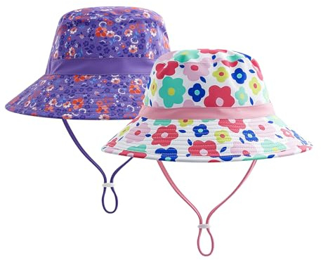 MASOCIO Gorro Bebe Niña de Sol Verano 2 Piezas Gorra Bebé Pescador Proteccion Filtro UV Solar UPF 50 Sombrero 3 4 5 Playa Exteriores Edad 2-6 Años Multicolor 3