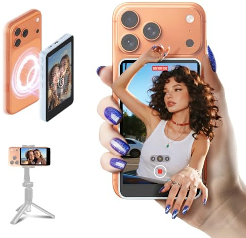SYNCO XView Magnetic Wireless Phone Monitor for iPhone 17 & Android, 4K/1080p Rear Camera Vlog Screen with 164FT Range, Built-in Speaker for YouTube TikTok Live Streaming (Blue for iPhone 7-17)