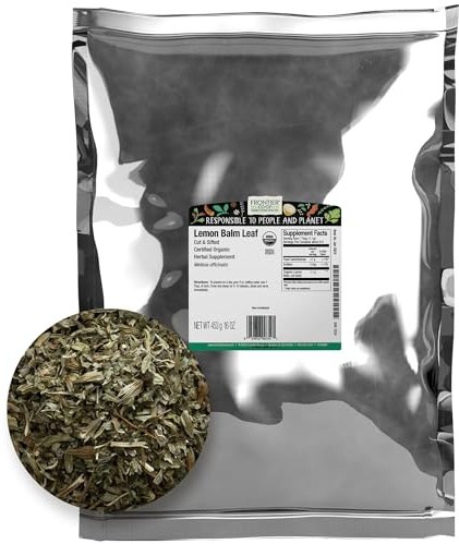 Frontier Co-op Organic Lemon Balm Leaf, Cut and Sifted, Kosher, Bulk Bag - Dried Lemon Balm Herb Loose Leaf Tea - Melissa Tea, Toronjil | 16 Ounce (Pack of 1)