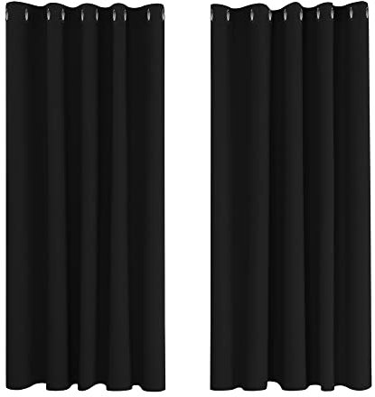 Deconovo Blackout Curtains 66 x 54 Super Soft Thermal Insulated Energy Saving Eyelet Black out Curtains for Bedroom 66 x 54 Drop Inch Black 2 Panels